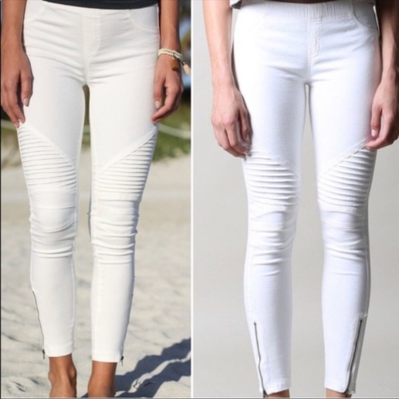 New White Moto Biker Jeggings - Picture 3 of 4
